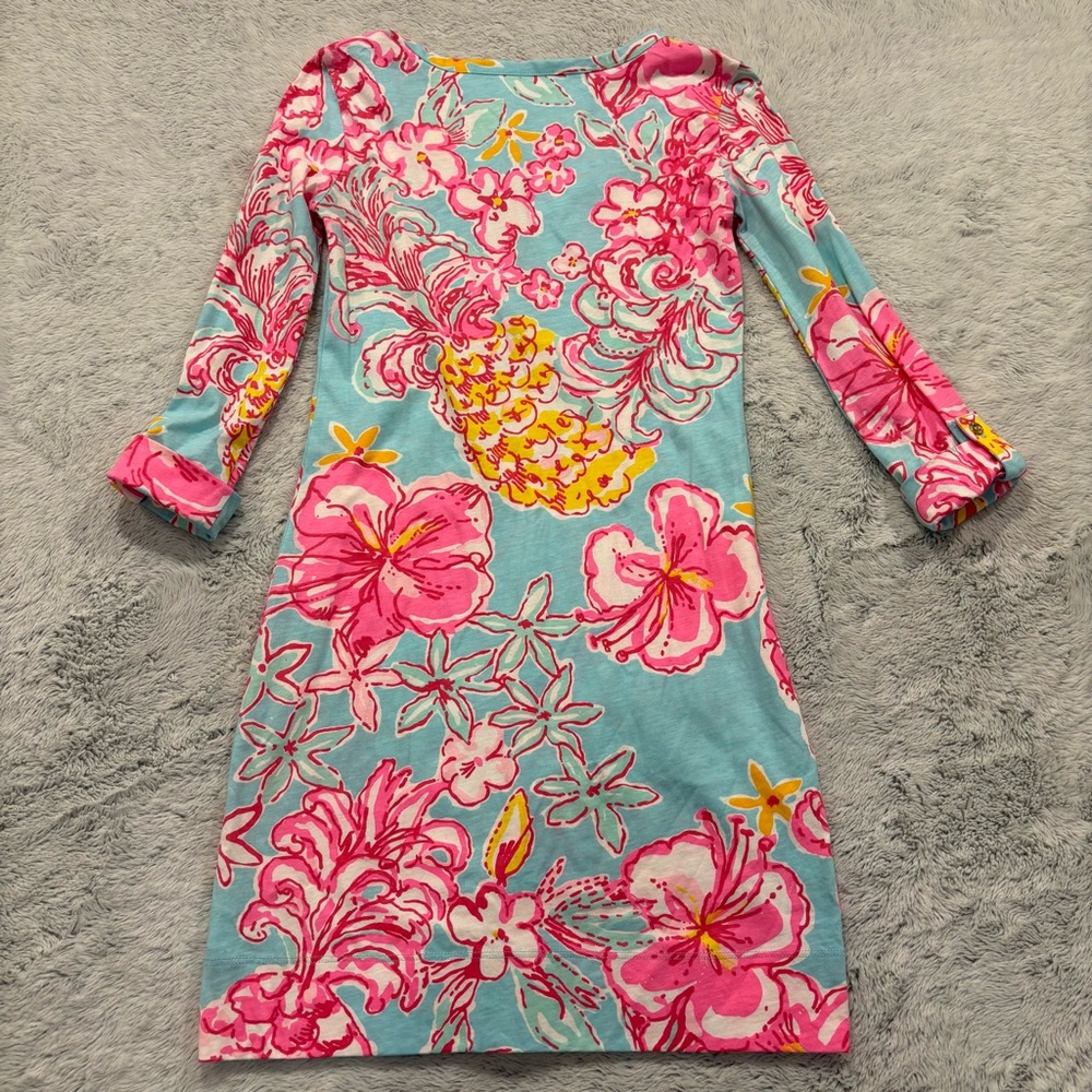 Lilly Pulitzer Women’s Long Sleeve Cotton Casual Dress Turquoise Pink Sz XXS - Picture 7 of 7